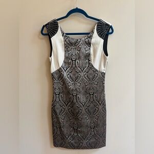 Esley Floral Pattern Black White Cocktail Party Beaded Shoulder Accent Dress